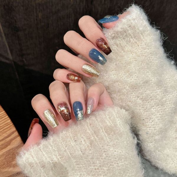 Autumn Ombre Press-On Nails - Metallic Texture & Luxe Design