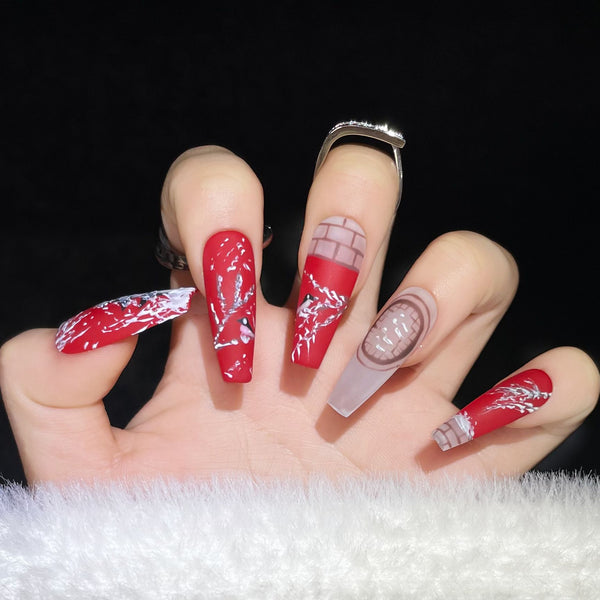 Red Forbidden City Winter Snow Press-On Nails