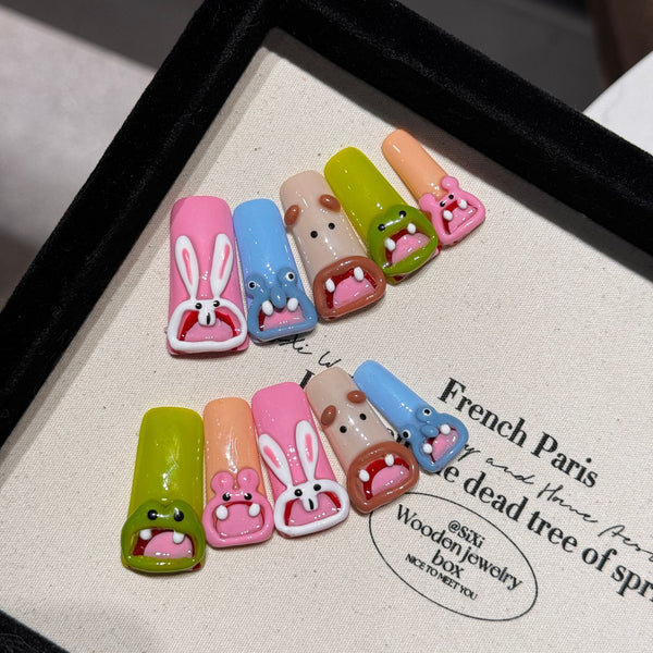 Handmade Duckbill Press-On Nails - Quirky Cartoon & Fun Design