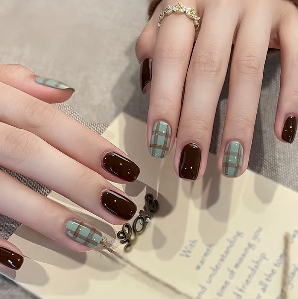 Haze Blue Plaid Press-On Nails - High-End & Stylish Design