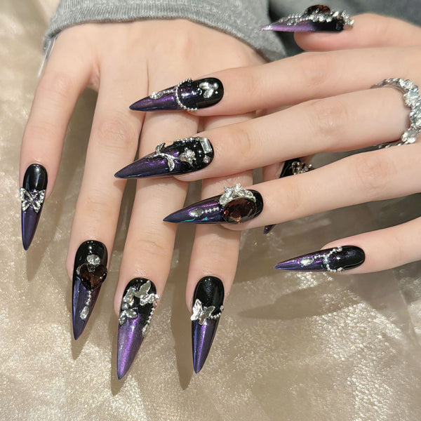 Handmade Dark Purple Press-On Nails - Luxe & Edgy Design