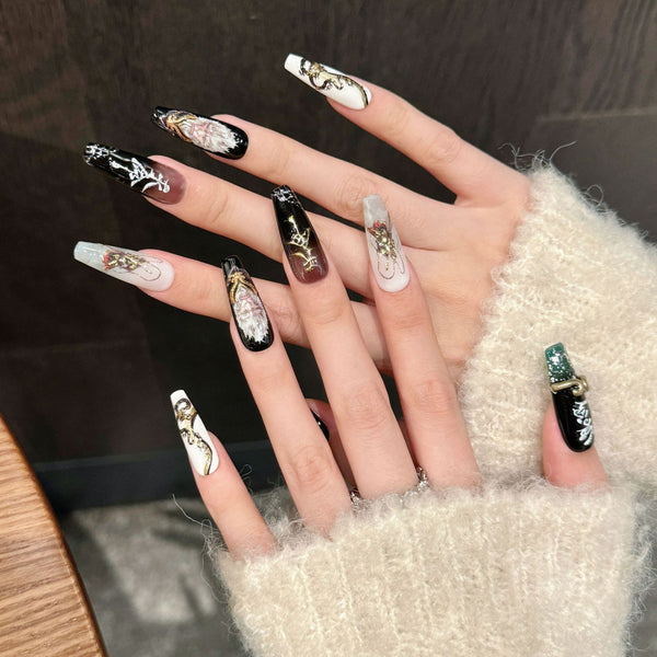 Monkey King Press-On Nails - Black & Flattering Design