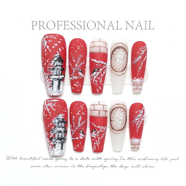 Red Forbidden City Winter Snow Press-On Nails