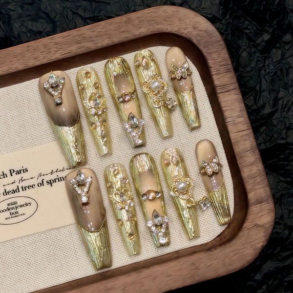 Buccellati Gold Press-Ons - Luxury Crystal Nails