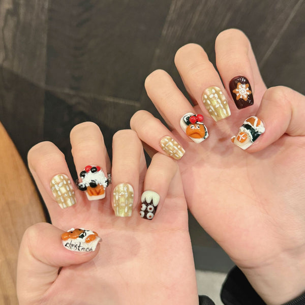 Handmade 3D Bear Press-On Nails - Gel Effect & Creative Design